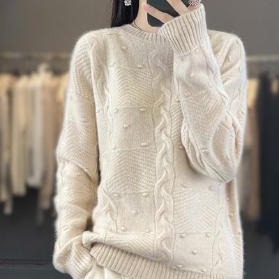 Heavy Industry Jacquard Round Neck Sweater for Women In Autumn and Winter New Fashion, Versatile Warm and Comfortable Knitted Base Sweater
