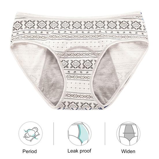 Women Panties Geometric Print High Waist Seamless Elastic Period High Absorbency Prevents Leakage Briefs Menstrual Underpants Daily Wear Sleep