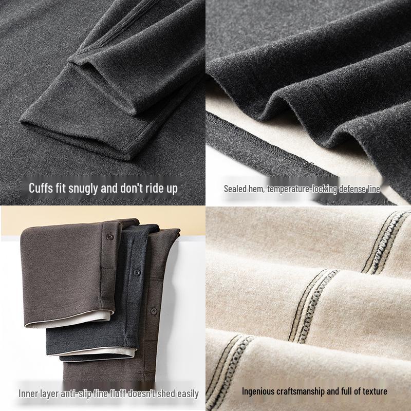 2025 Men's Extra Thick Mulberry Silk & Wool Fleece-Lined Warm Underwear Set for Autumn/Winter