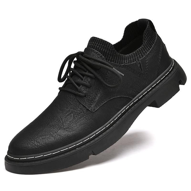 Men s Retro British Leather Lace-up Boots, Height-Increasing 5CM, Casual Cowhide Work Boots 42