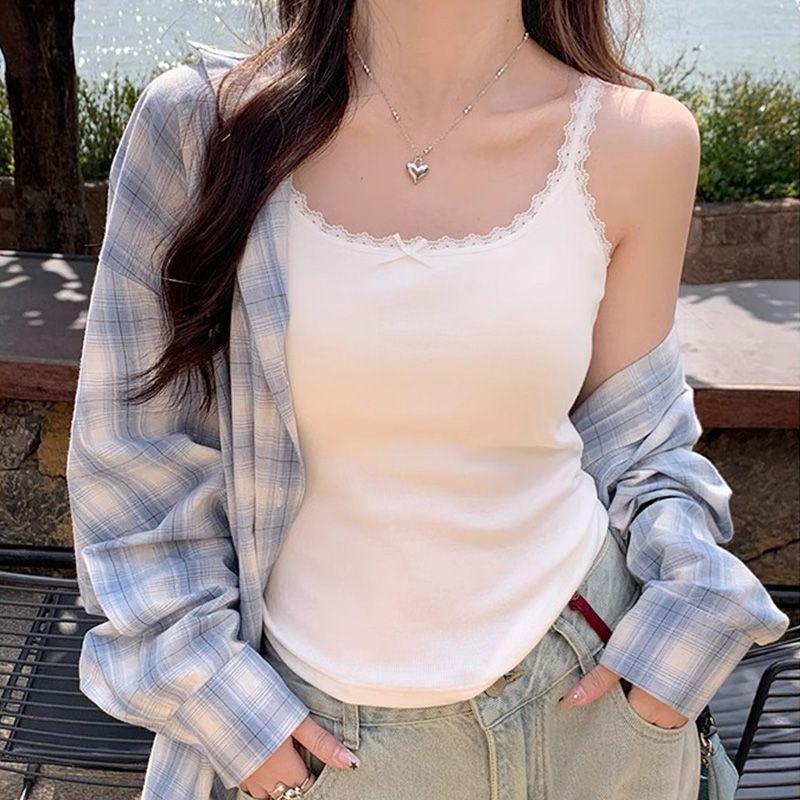 Women's Slimming Modal Ribbed Cotton Lace Trim Camisole - Conceals Underarm Flaws