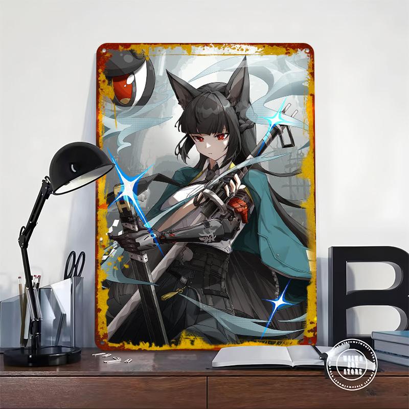 Girl With Sword Tin Plaque Poster Customized Wall Art Retro Vintage Metal Signs for Man Cave Room Ornaments Office Decor Home