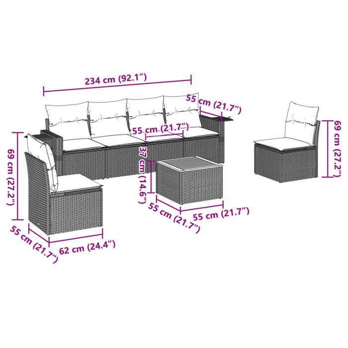 VidaXL Garden Lounge Set with Cushions 7 Pcs, Patio Sofas, Patio Furniture Set, Outdoor Furniture, Black 3224509
