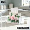 1pc Tissue Box, Elegant Floral Pink White Roses Romantic Pattern, 2D Flat Printing, Keeps Dust Out, Machine Washable, Tissue Dispenser, for Coffee Sho