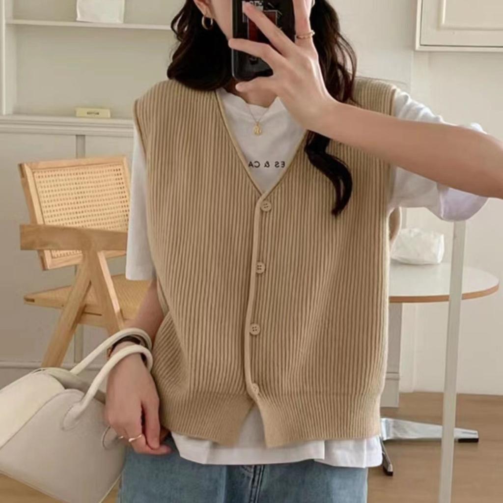 Spring Vest Women's Cardigan Knitted Vest Versatile Layering Korean Version Top