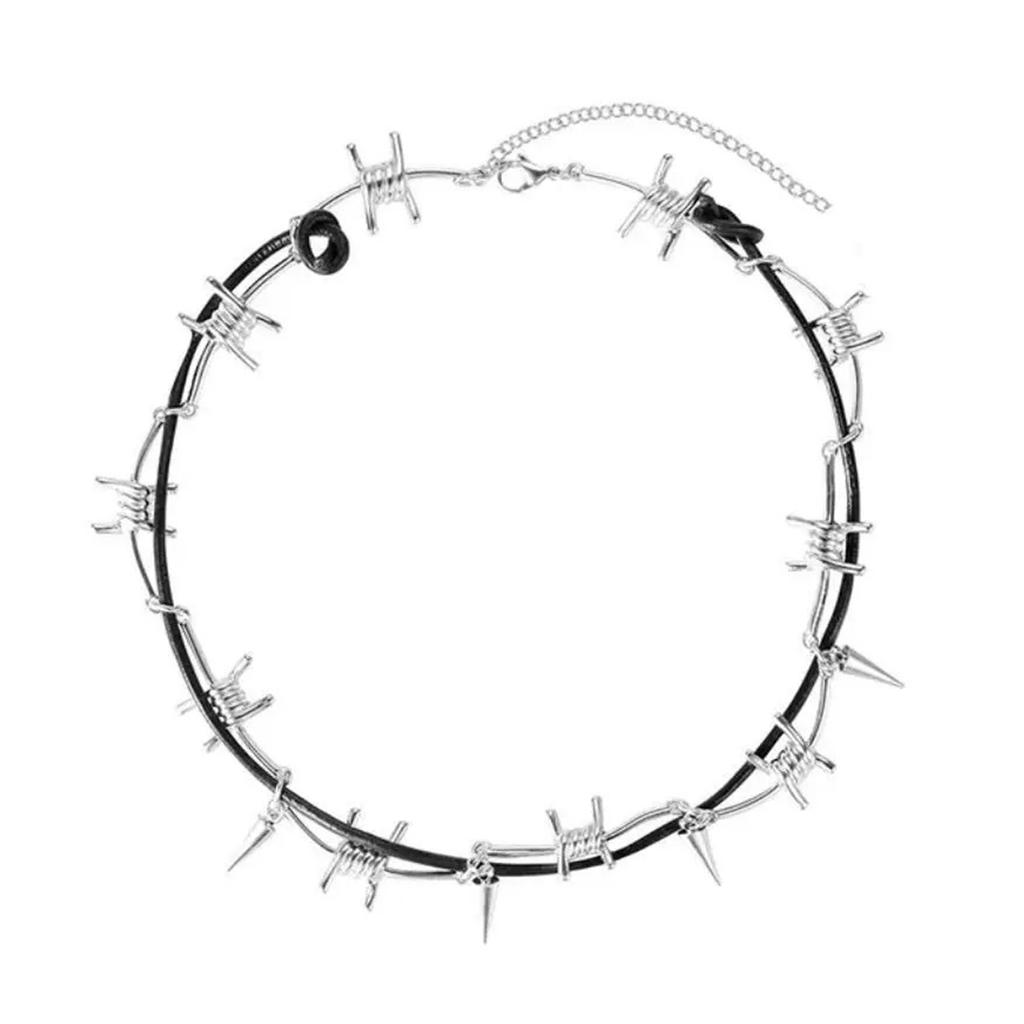 Gothic Barbed Wire Necklace and Bracelet Set in Silver Decoration Portable for Men and Women Fashion Accessories