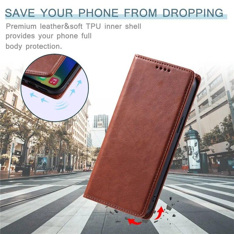 Leather Wallet Card Phone Case for iPhone 15 Pro Max 14 Plus 13 12 Mini 11 For Samsung Galaxy S23 Ultra S22 S21 S20 FE A54 A34 A14 A73 A53 Flip Cover