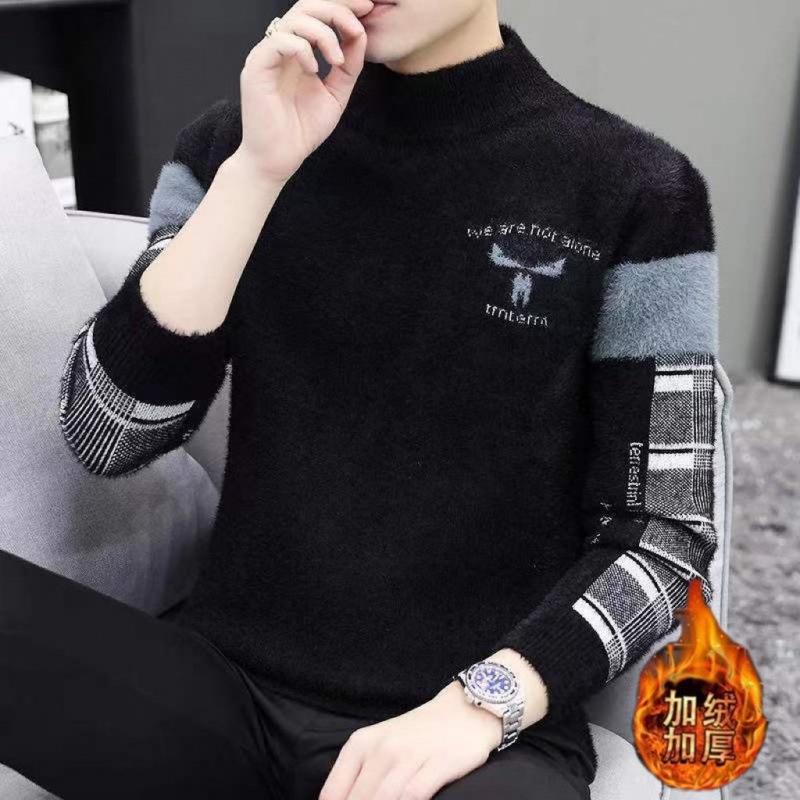 

Горячая распродажа, новый мужской свитер из искусственного норкового флиса на осень и зиму, модный и красивый утолщенный теплый вязаный свитер из ниток 3XL [Recommended 140-90kg]