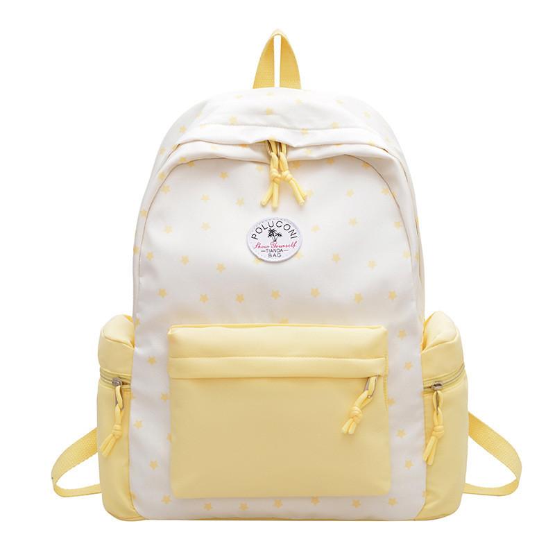 Color Simple Blocked Star Pattern Student Backpack For Girls Daily Use School