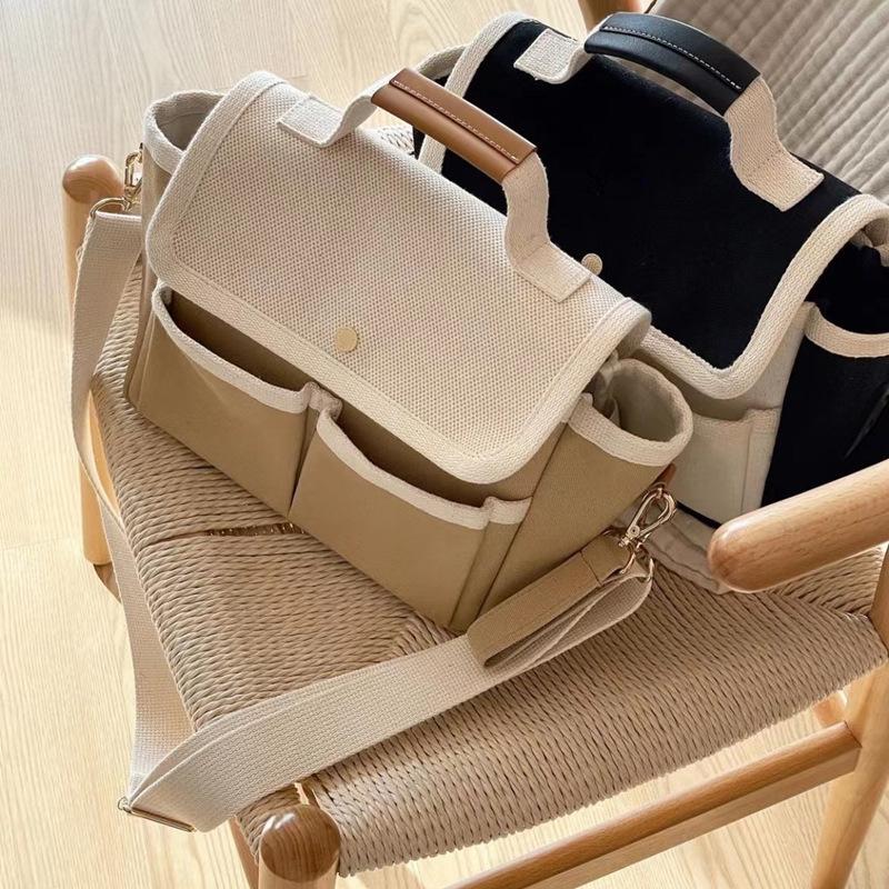 Mommy Bags, Mother and Baby Bags, Niche Design Canvas Bags, Ins Simple Commuting Bags, Splicing Handheld Bags