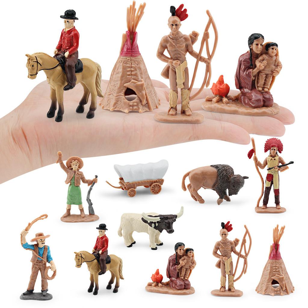 Wild West Pvc Model Figures Set With Chief And Cowboy For Kids Desk Display And Play