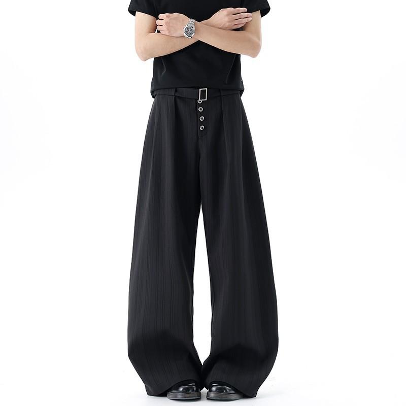 Old Money Style Striped Wide Leg Pants Unisex Loose Fit Draped Casual Trousers Khaki Straight Suit