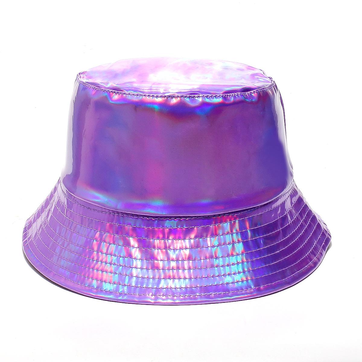 

Silver Gold Bucket Hats for Men Women American Hip-hop Street Caps Laser Metal PU Fisherman Hat for Stage Performances Cap 56-58cm фиолетовый