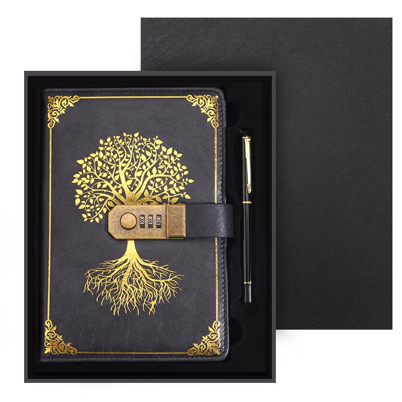 Zestaw notesu A5 w stylu retro z hasłem w pudełku prezentowym: Dziennik spotkań biznesowych z możliwością personalizacji logo.