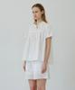 MAIS Lace Trimming Shirred Blouse / White