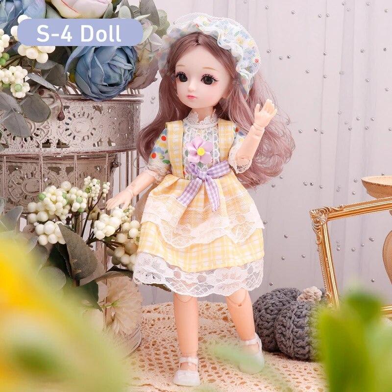 BJD Doll for Girls 30cm Anime Doll 23 Joint Movable Body with Skirt Hat Headdress Dress Up DIY Toy