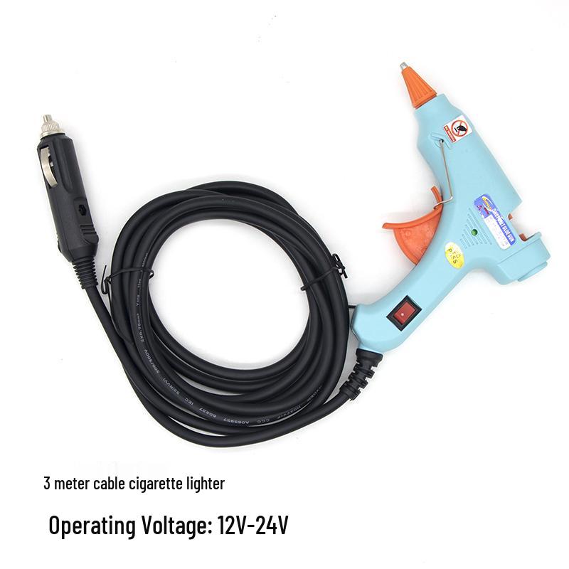 12-24V Car Hot Melt Glue Gun with DC Battery Clip & Cigarette Lighter Plug for Outdoor and Model Airplane Use