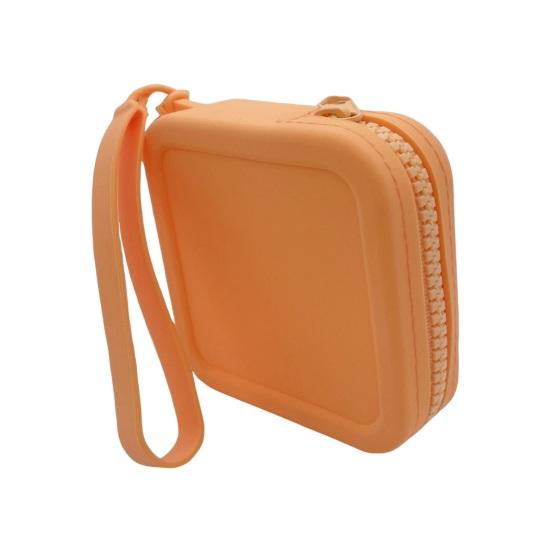 Silicone Storage Bag with Wrist Strap Square Shape Zipper Closure Waterproof Portable Keys Earphone Lipstick Cards Storage Pouch Samll Item Organizer