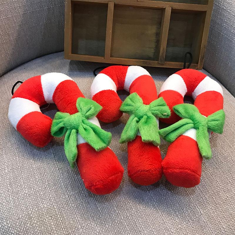 Christmas Candy Squeak Pet Dog Toy Puppy Plush Christmas Crutches Toys Bite Resistant Chewing Interactive Dog Toy Pet Supplies