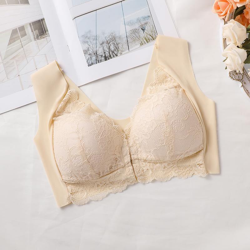 Large Front Buckle Gathers Bra, Fixed Cup Lifting, Top Brace, Lace Vest Style Bra