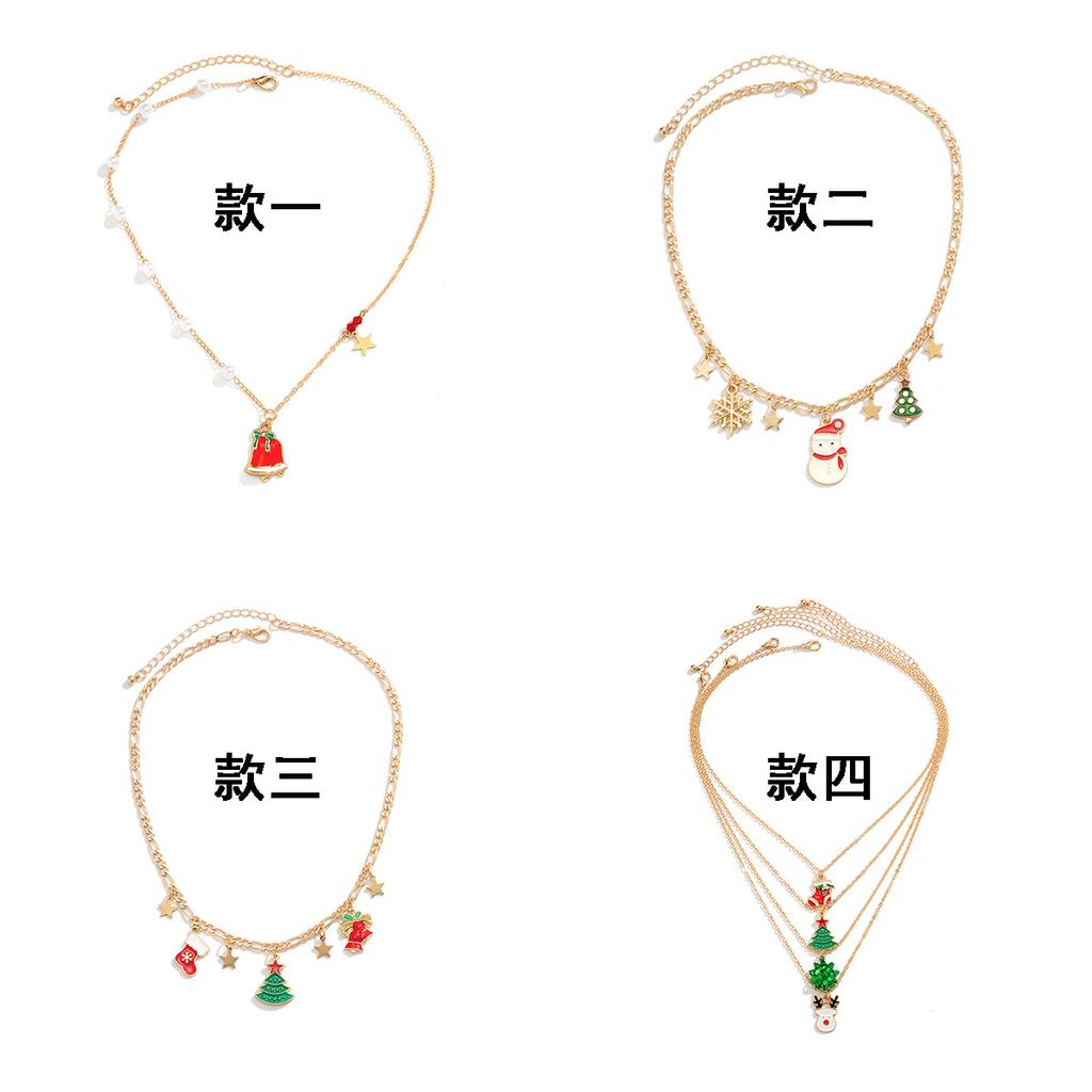 Ornaments, Creative And Diverse Christmas Tree Snowman Necklace Women, Simple Imitation Pearl Oil Dripping Star Necklace