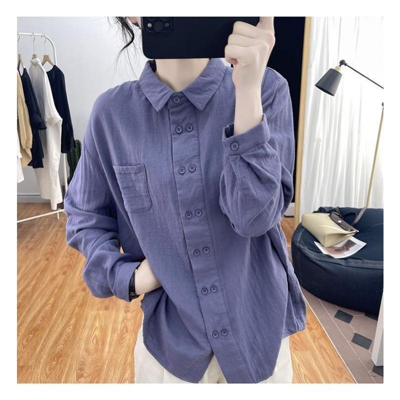 Korean Style Double-breasted Pure Cotton Long-sleeved Shirt for Women Spring and Autumn New Design Casual and Versatile Loose Shirt