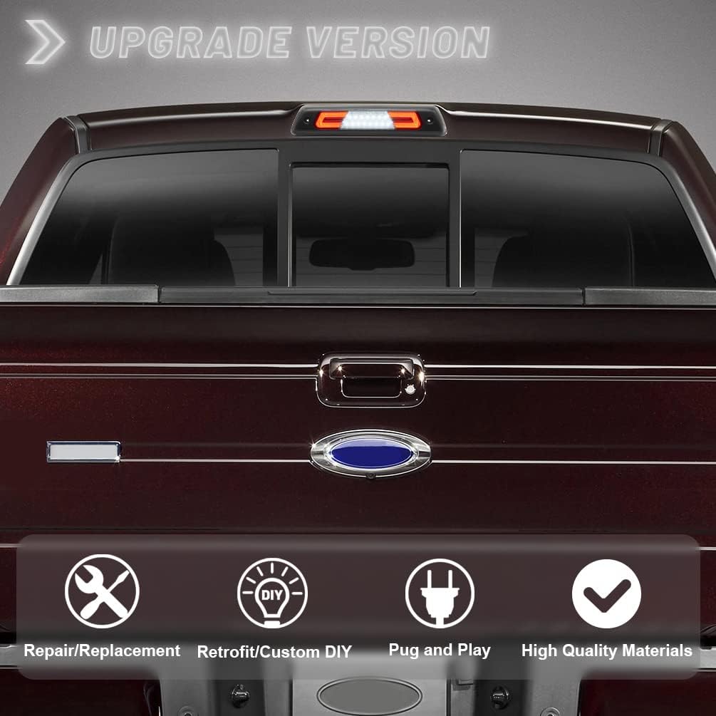 NJSBYL F150 LED 3rd Brake Light for 2009 2010 2011 2012 2013 2014 F0rd F150 SVT Raptor Smoked Lens Third High Mount Stop Brake Lamps White LED Rear