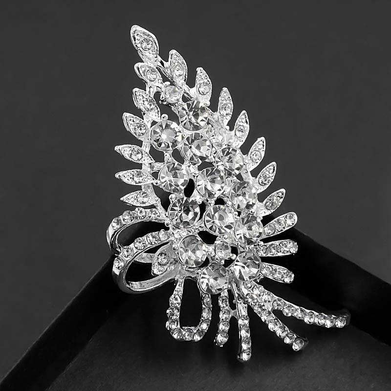 Silver Rhinestone Leaf Brooch  Scarf Pin Zhenyao Jewelry