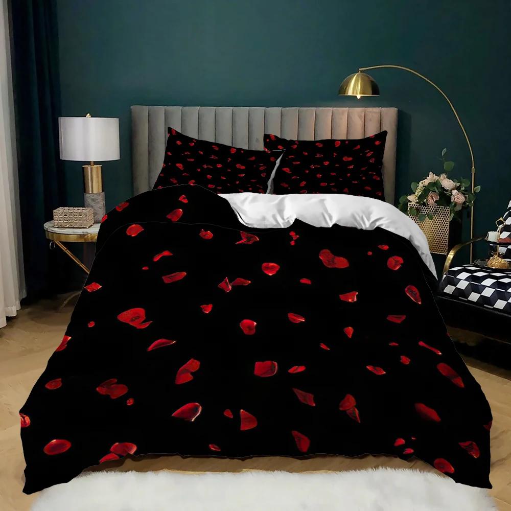 Rose Floral Duvet Cover Queen Twin King Size Romantic Flower Bedding Set for Kids Boys Girls Luxury Valentine's Day Bedding Set