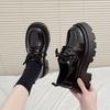 Thick soled small leather shoes 2024 new spring and autumn retro British style shoes black versatile lace up loafers