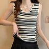 Tank Tops Women 2025 Summer Sleeveless V-Neck White Black Striped Knitted Tank Tops Camis Women Tops JJ219