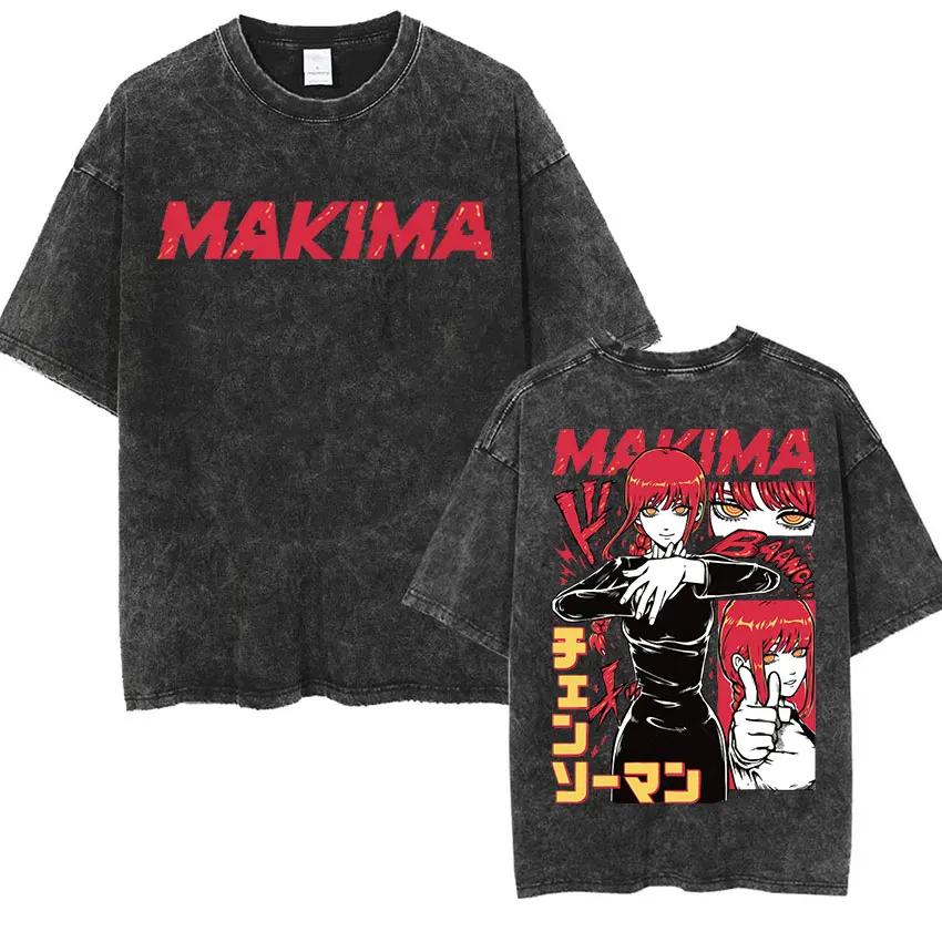 Anime Makima Chainsaw Print TShirt Men Women Hip Hop Oversized Short Sleeve T-Shirt Fashion High Quality Cotton Tees Streetwear