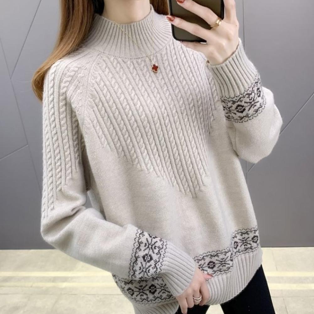 Jednokolorowy sweter z golfem, elegancki, dopasowany sweter z długim rękawem na jesień i zimę, odzież damska