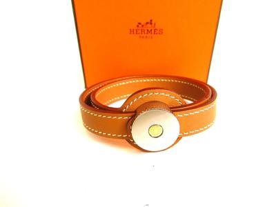Autentisk HERMES Serie Palladiumbelagt Brun Læderarmbånd #9468 Åben æske