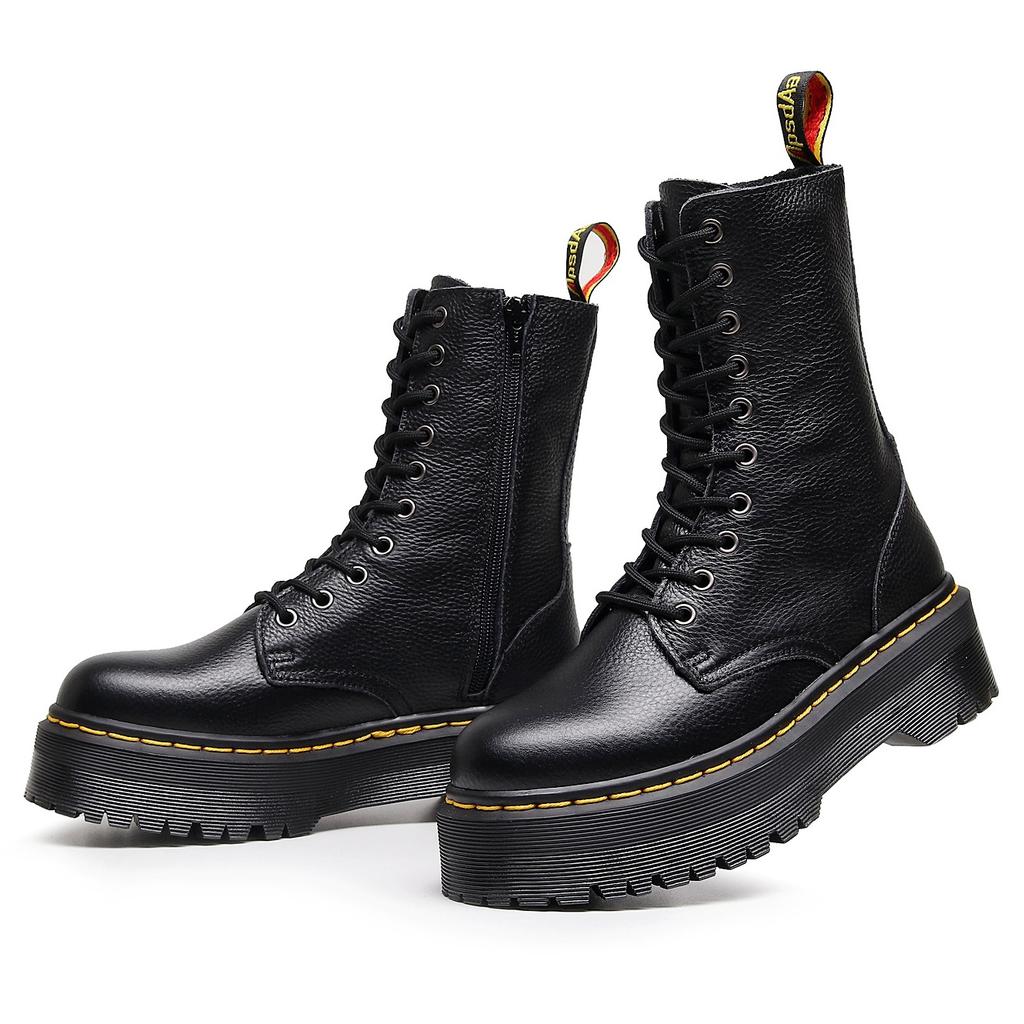 Litchi Pattern European and American Thick-soled 10-hole Locomotive Boots Women's 1490 Side Zipper British Long Boots Muffin Lace-up Tooling Boots