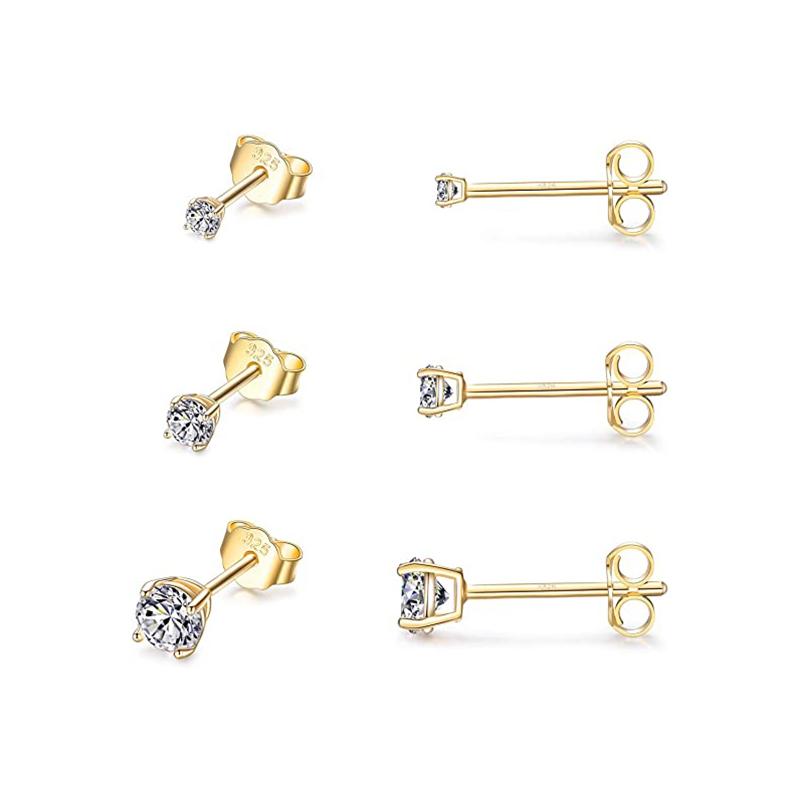 

Aide 925 Silver 3pcs Set 2/3/4mm Mini Round Zircon Bar Piercing Stub Earring For Women Minimalist Jewelry Party Gift