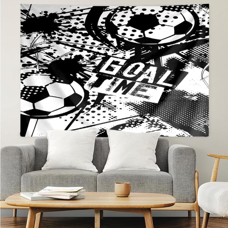 Soccer Print Tapestry, Backdrop, Easy Setup, Ideal for Bedroom, Office & Living Room, with Aesthetic Wall Hanging Decor.