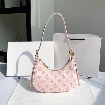 High-end Shoulder Bags for Women Casual Pink Printing Hobo Bags Niche Design Female PU Leather Armpit Bags