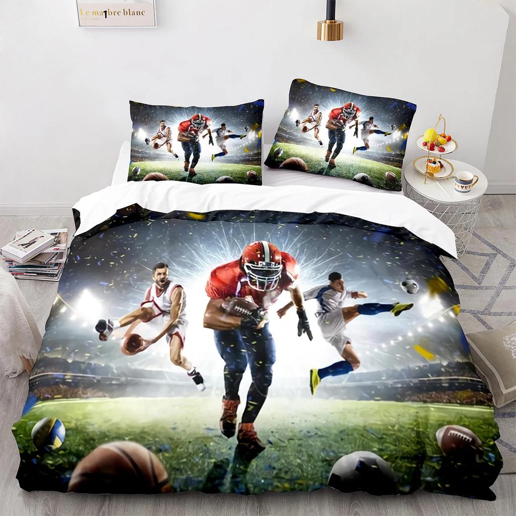 Premium Football Duvet Cover For Boys Girls Burning Football Microfiber Sports Games Theme Soft King Size Quilt Cover