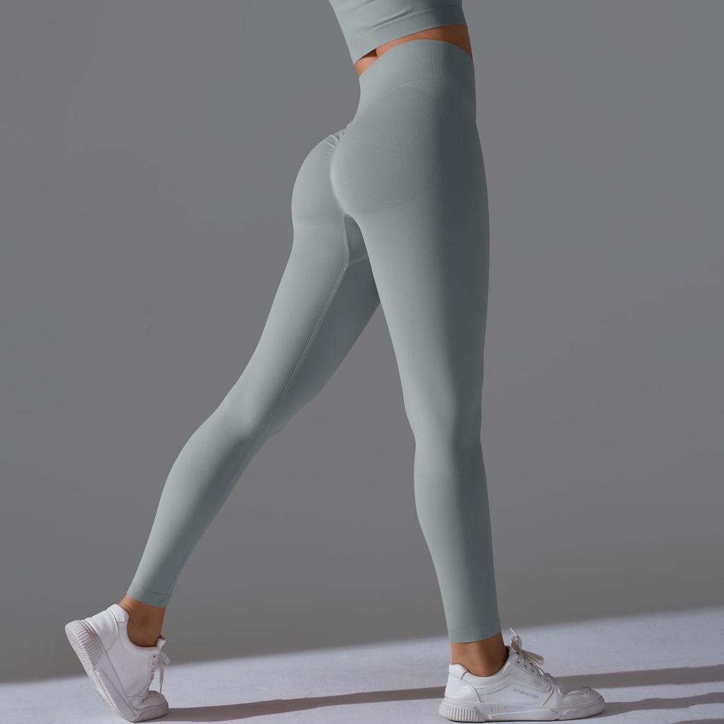 Nahtlose High-Waist Yoga-Hose mit Po-Lifting für Damen - Unifarbene Fitness- und Laufbekleidung
