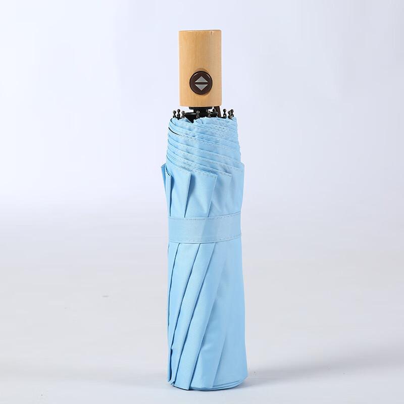 OIMG 10-Rib Three-Fold Sun & Rain Umbrella with Solid Wood Handle