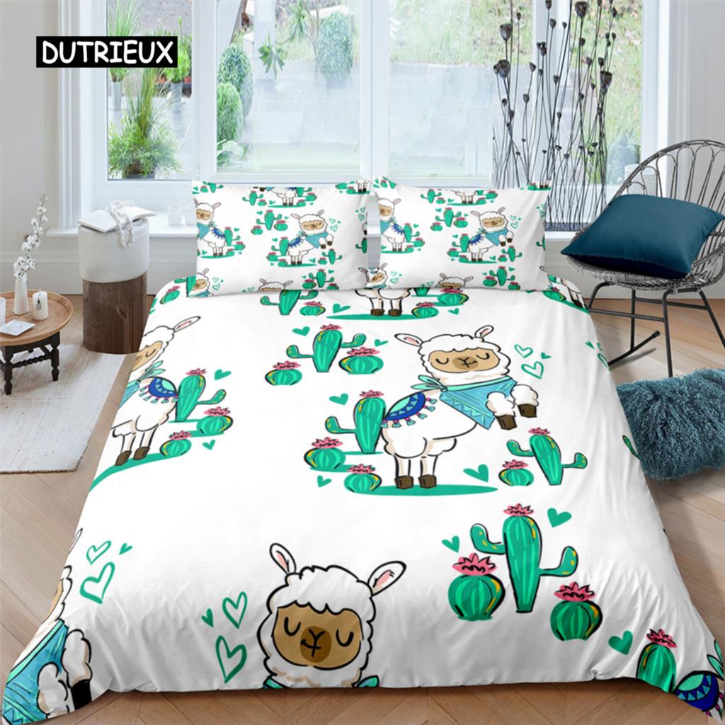 Nordiskt sängöverkast påslakan King Queen Inga lakan Tecknad djur sängklädesset Barn täckesöverkast 2/3 st Polyester täcke