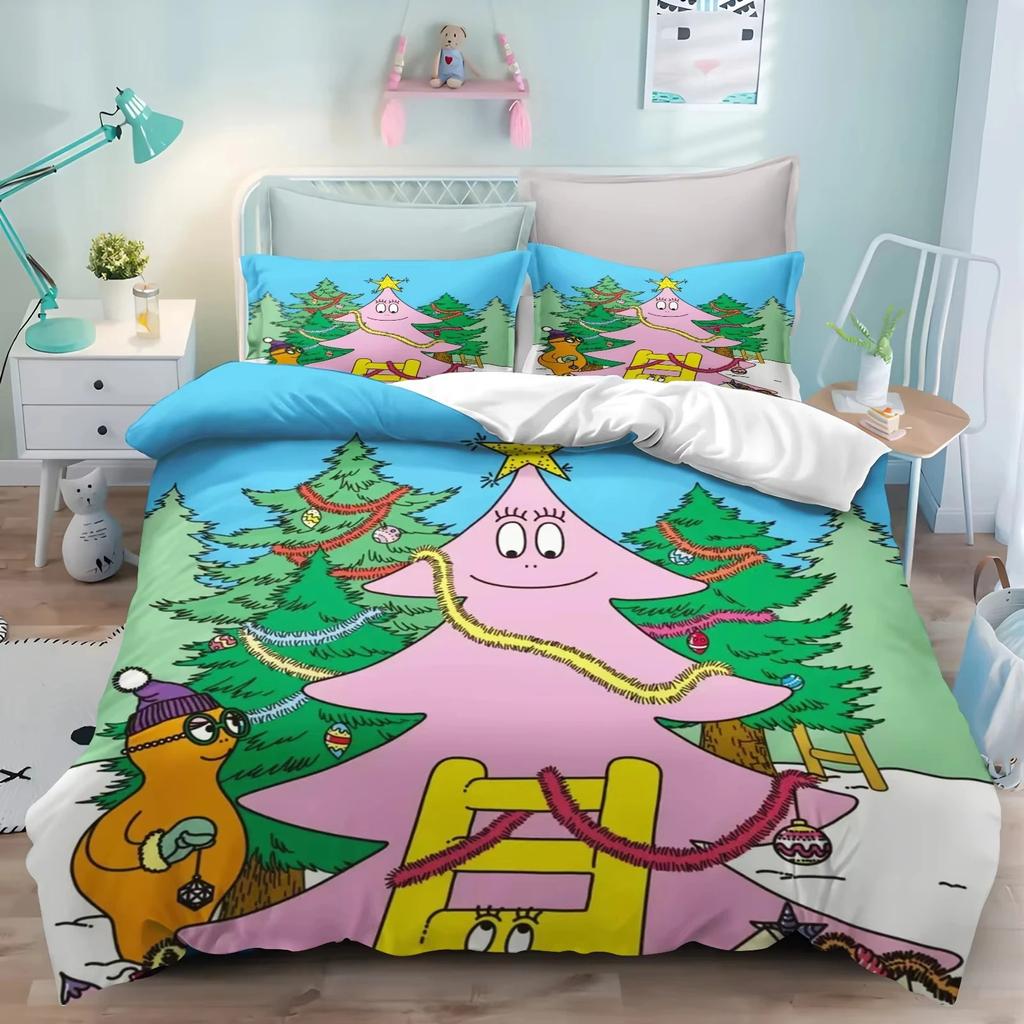 3D Cartoon L-Les B-Barbapapa Duvet Cover and Pillowcase, Double/King Soft Bedding Set,Home Bedroom Decor,Gift for Boys and Girls