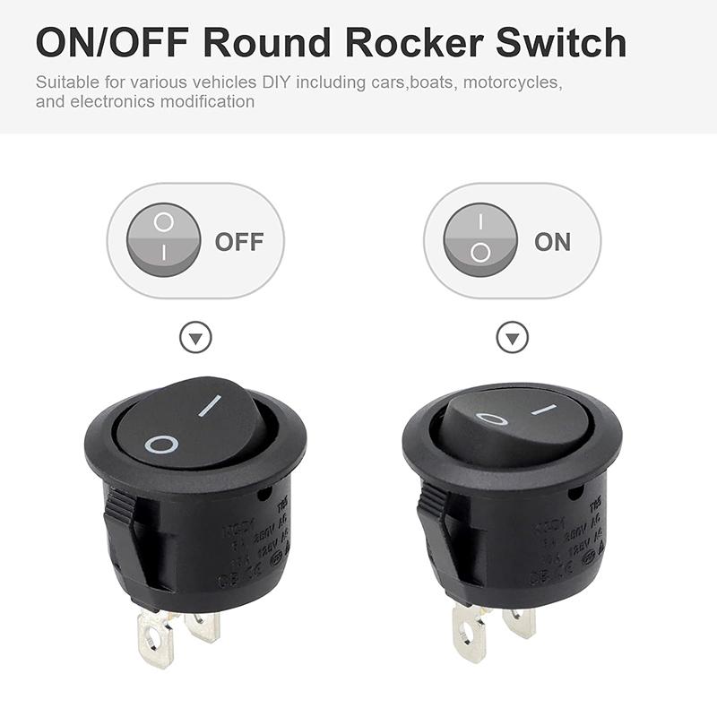 10 Pcs Mini Round Rocker Switch 12 Volt ON Off Toggle Switch with 15cm Pre-Wired 6A/250V 10A/125V Electrical Switch for Car Boat