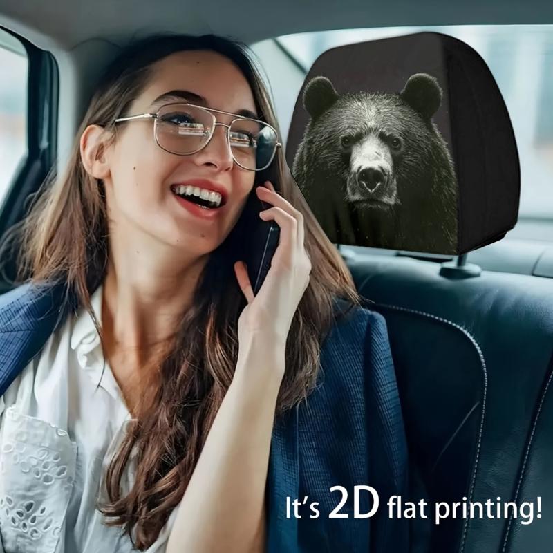 Pair Polyester Car Headrest Covers Bear/ Designs Headrest Covers for Comfortable Neck Support & Stylish Interior