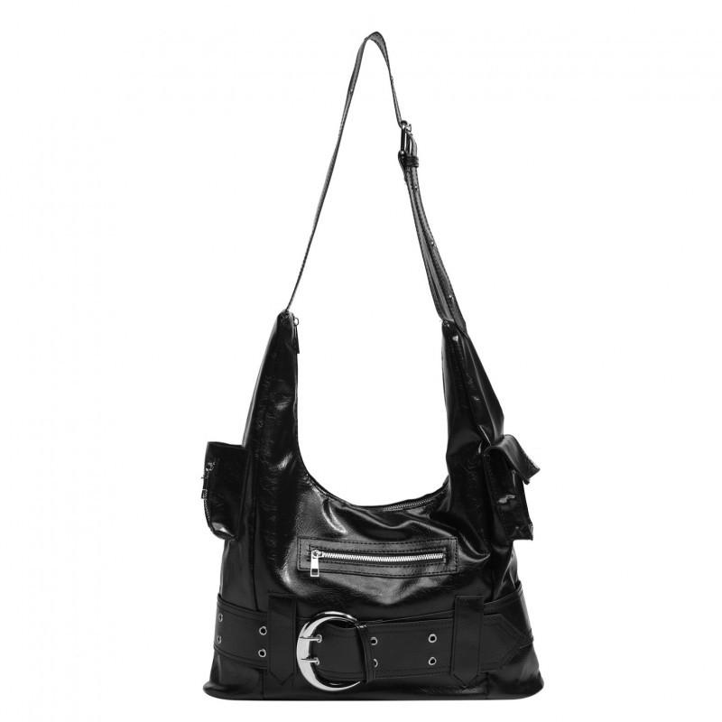 

Fashion Hot Girl Style Armpit Bag Fashionable Retro Sweet Cool Motorcycle Large Capacity Black Texture Shoulder Women чёрный