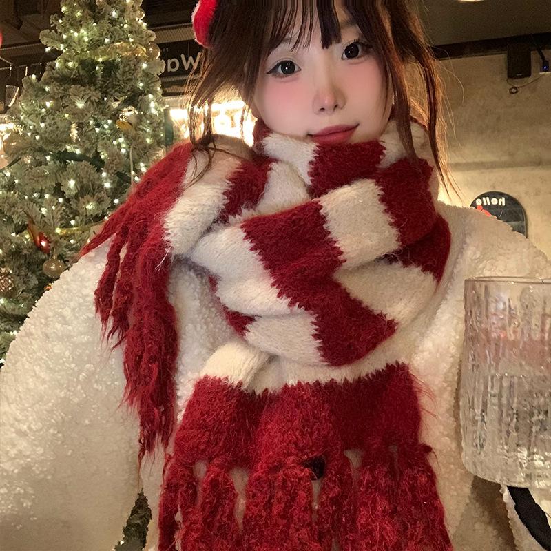 Korean Quality Striped Tassel Fashion Scarf Autumn and Winter All Match Warm Knitted Imitation Cashmere Scarf