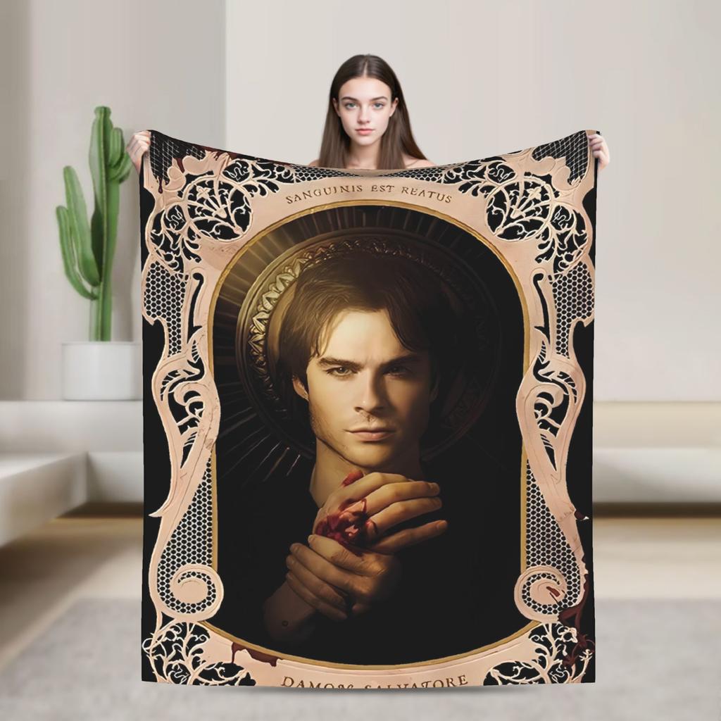 The Vampire Diaries Damon Salvatore TV Series Blanket Picnic Flannel Throw Blanket For Home Decor Soft Quality Bedspread Gift