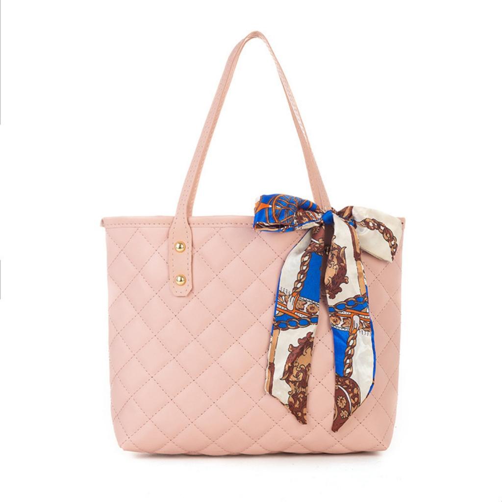 Fashionable Large Capacity Quilted Handbag with Scarf Embellishment - Soft Imitation Leather, Magnetic Buckle Closure, Suitable for Work and Leisure