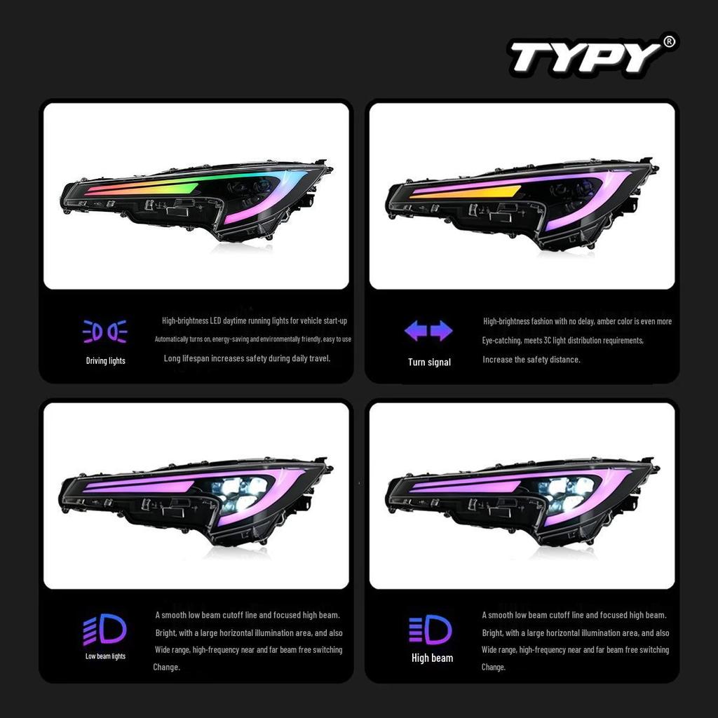 Compatible LED Headlight Assembly for 19-26 Toyota Levin: RGB Daytime Lights & Sequential Turn Signals